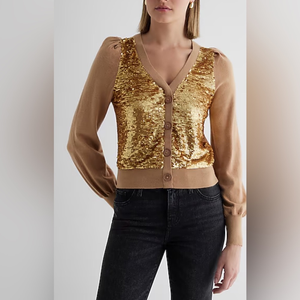 Express front gold sequin cardigan